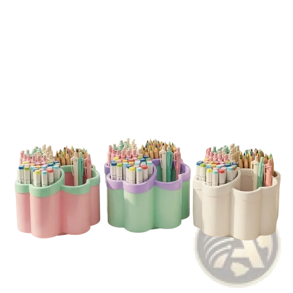 Cloud desk organizer flower-shaped pastel plastic pencil holders in pink mint green and white with four compartments