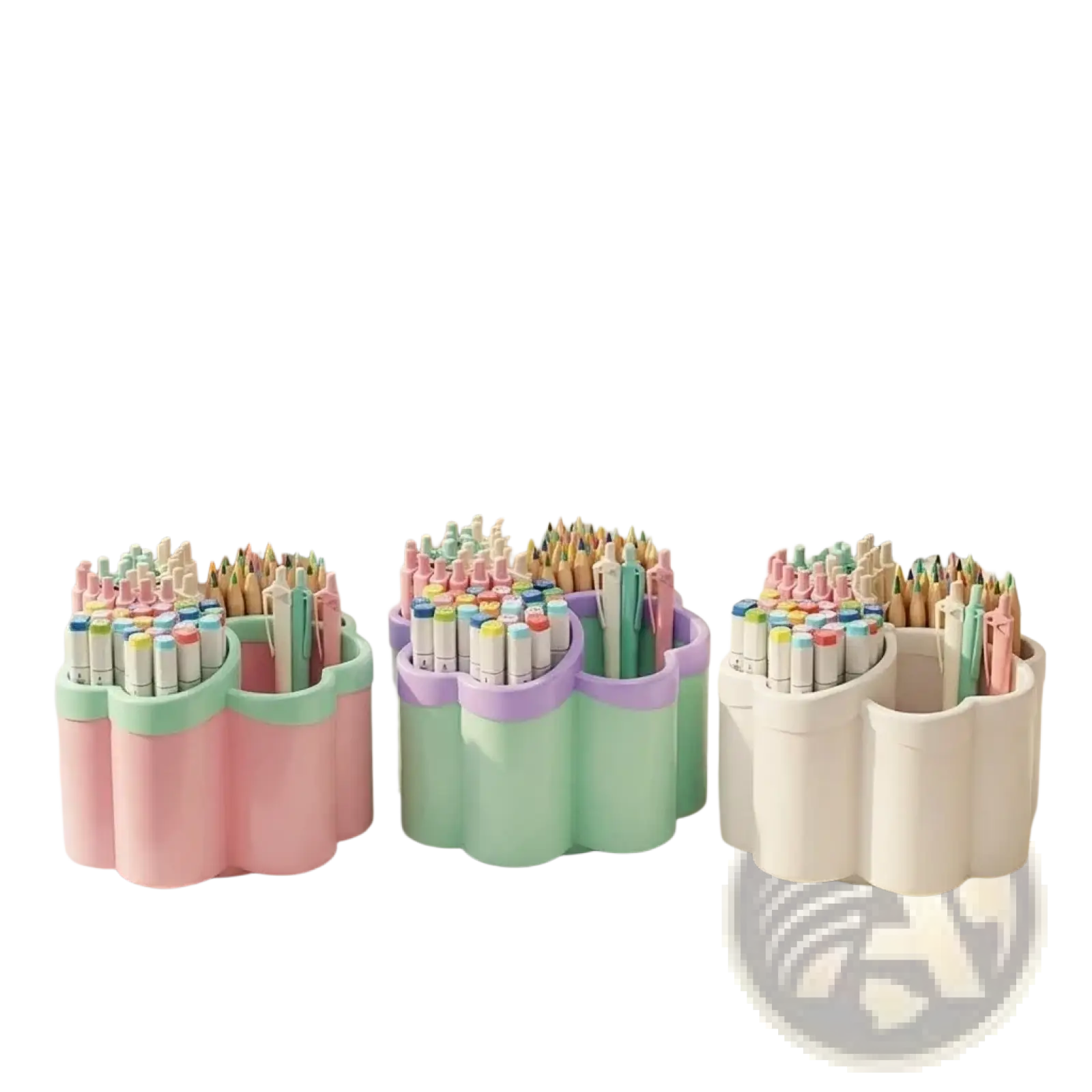 Cloud desk organizer flower-shaped pastel plastic pencil holders in pink mint green and white with four compartments