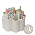White plastic cloud desk organizer with scalloped edges 4 compartment stationery holder for desk use