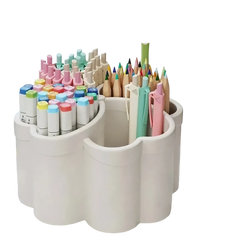 White plastic cloud desk organizer with scalloped edges 4 compartment stationery holder for desk use