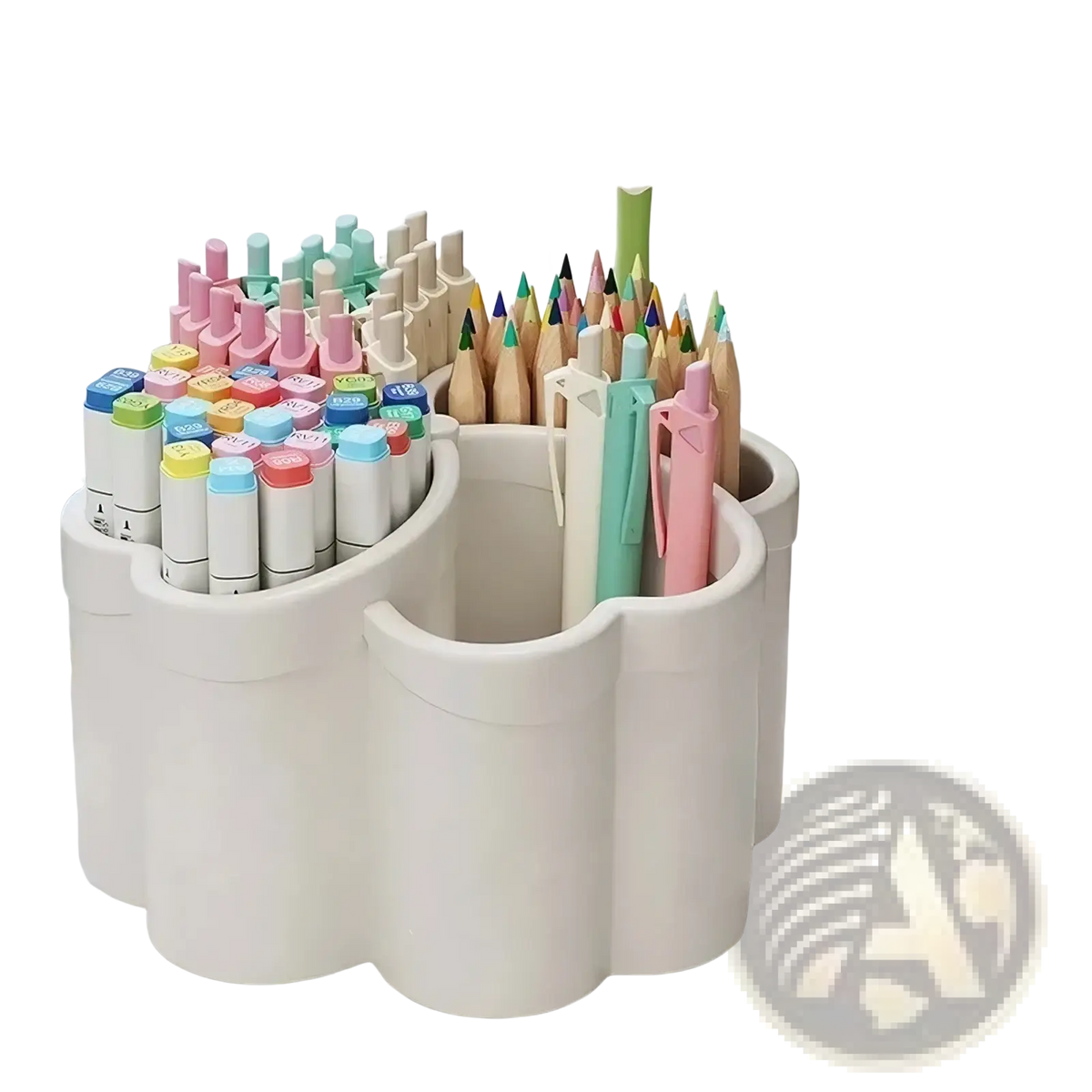 White plastic cloud desk organizer with scalloped edges 4 compartment stationery holder for desk use