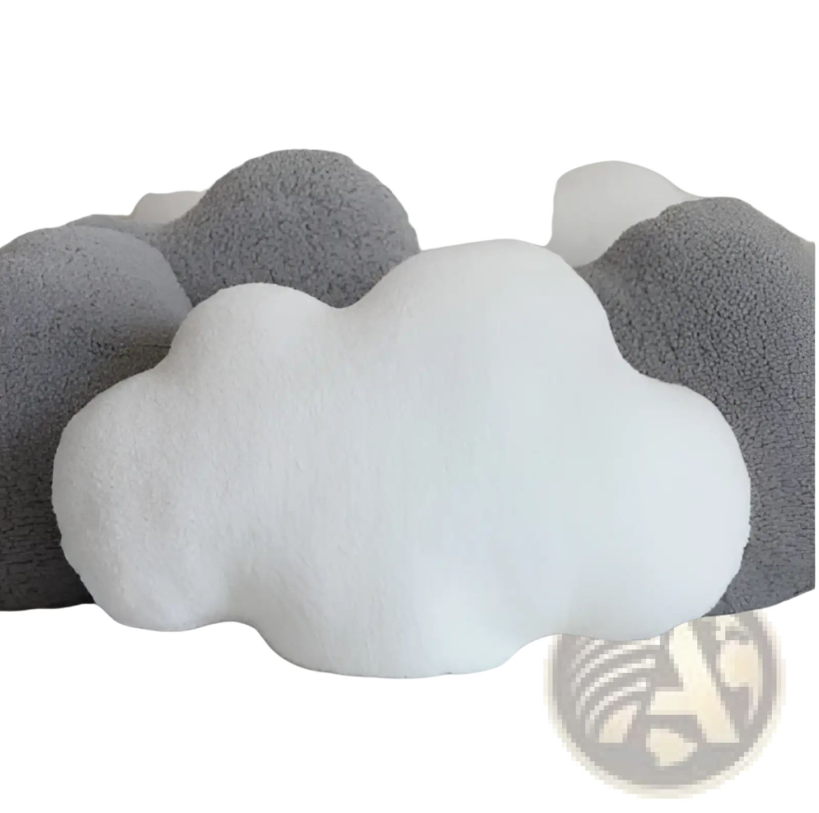 White fluffy cloud-shaped plush pillow made of soft material for wall hanging decor in cloud sun rainbow design
