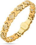 Gold crystal clover magnetic bracelet for women with gold-colored clover links and clear crystal accents
