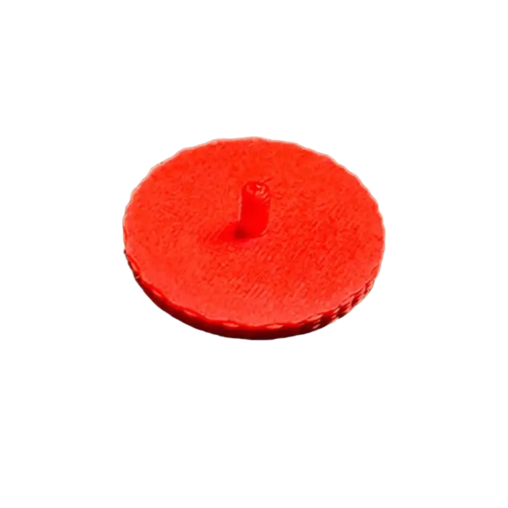 Red circular plastic replacement screw cap with textured surface and central post for cmf phone 1 custom accent