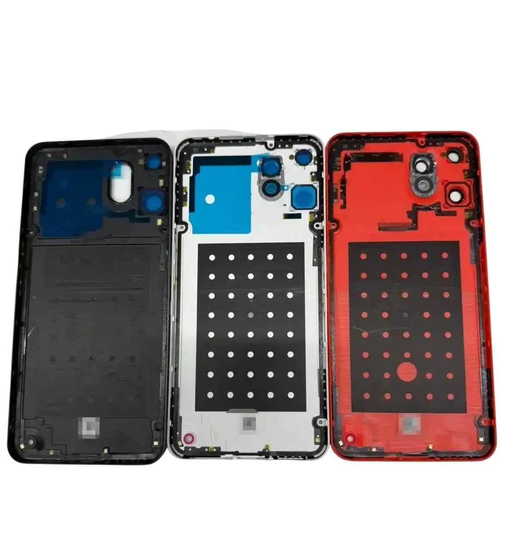 Rear case housing cover for cmf phone 2 pro in black white and red with camera cutouts and perforated patterns