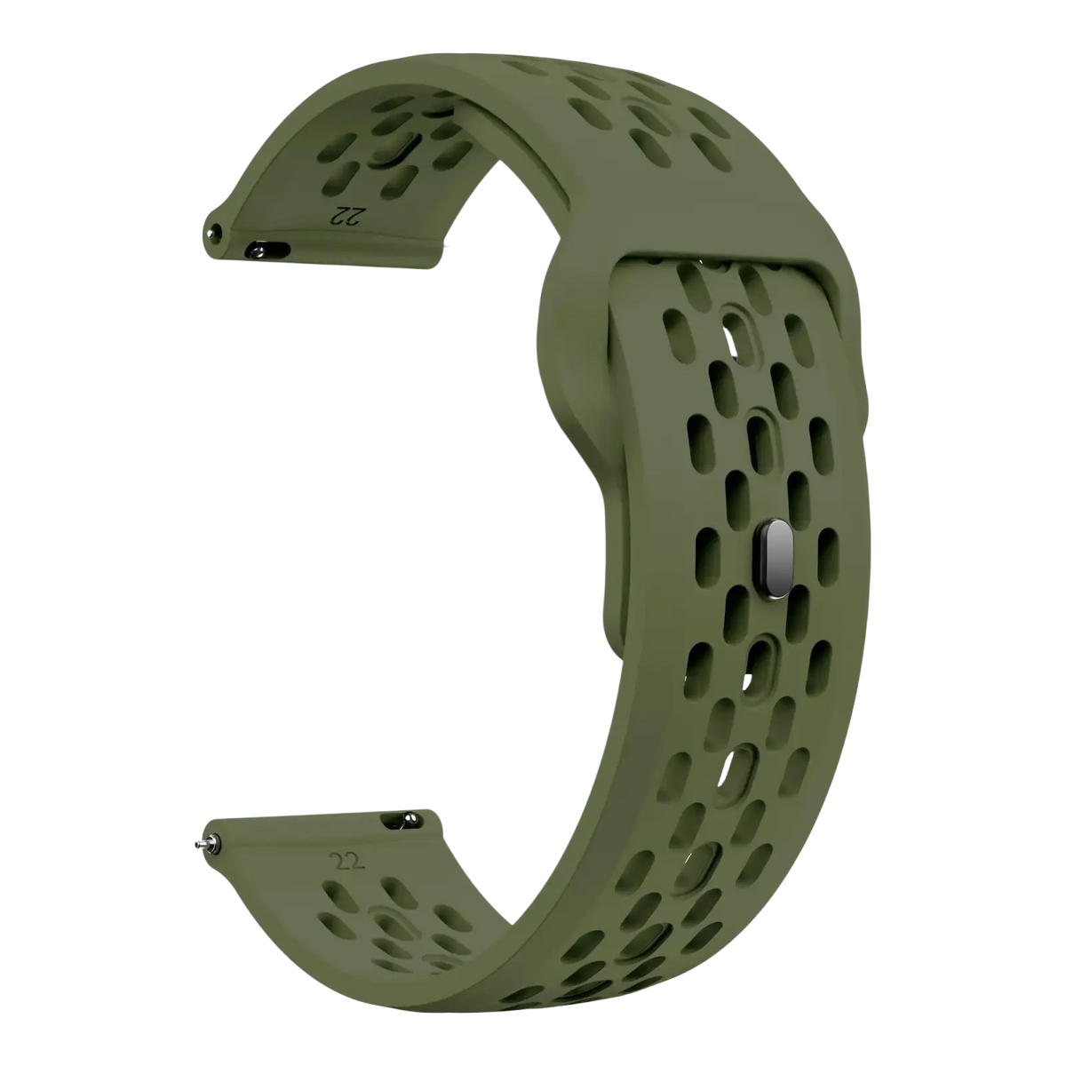 Olive green cmf watch pro 2 silicone sport strap with perforated design and metallic buckle for enhanced comfort