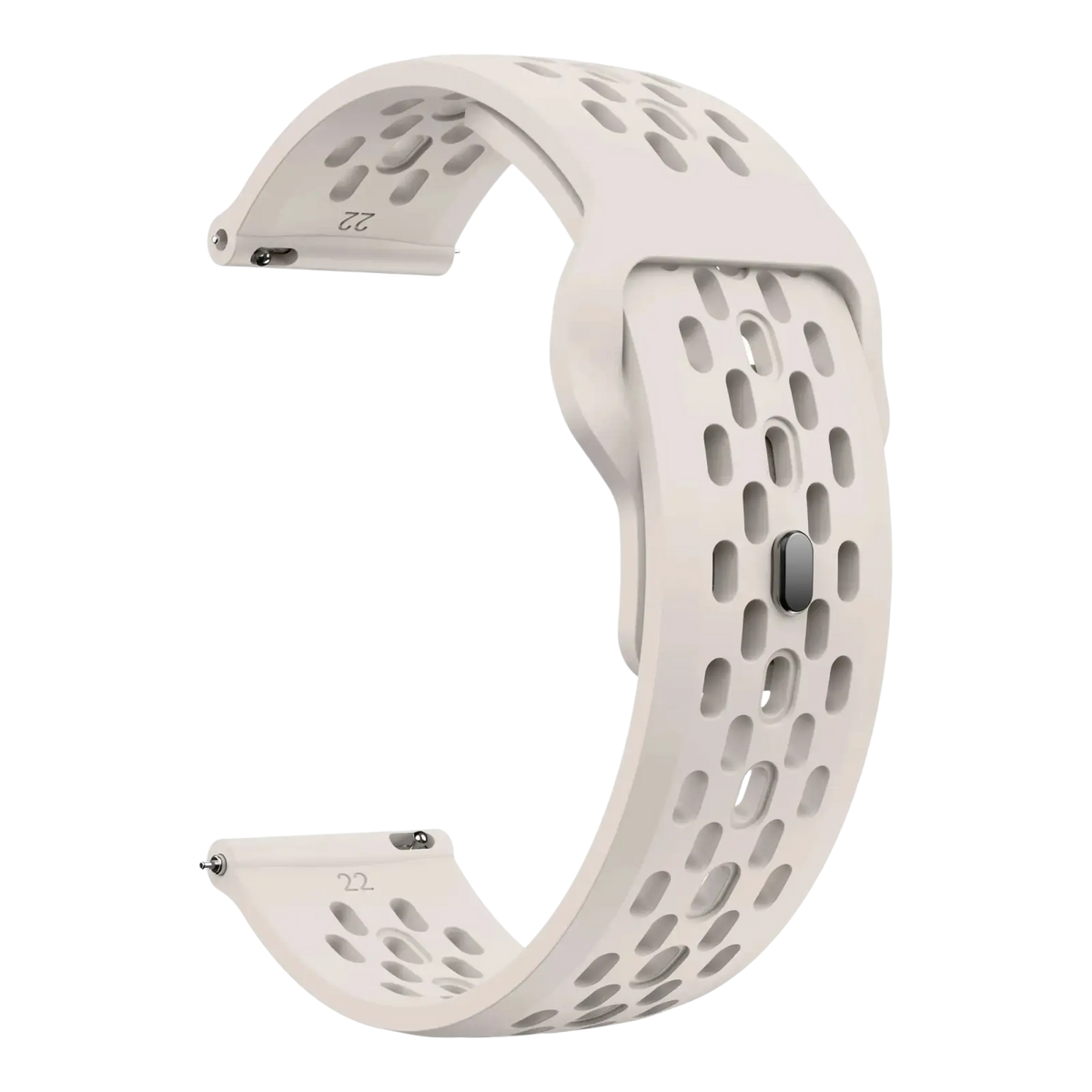 A sleek off-white silicone sport strap with perforated design and metallic buckle for cmf watch pro 2