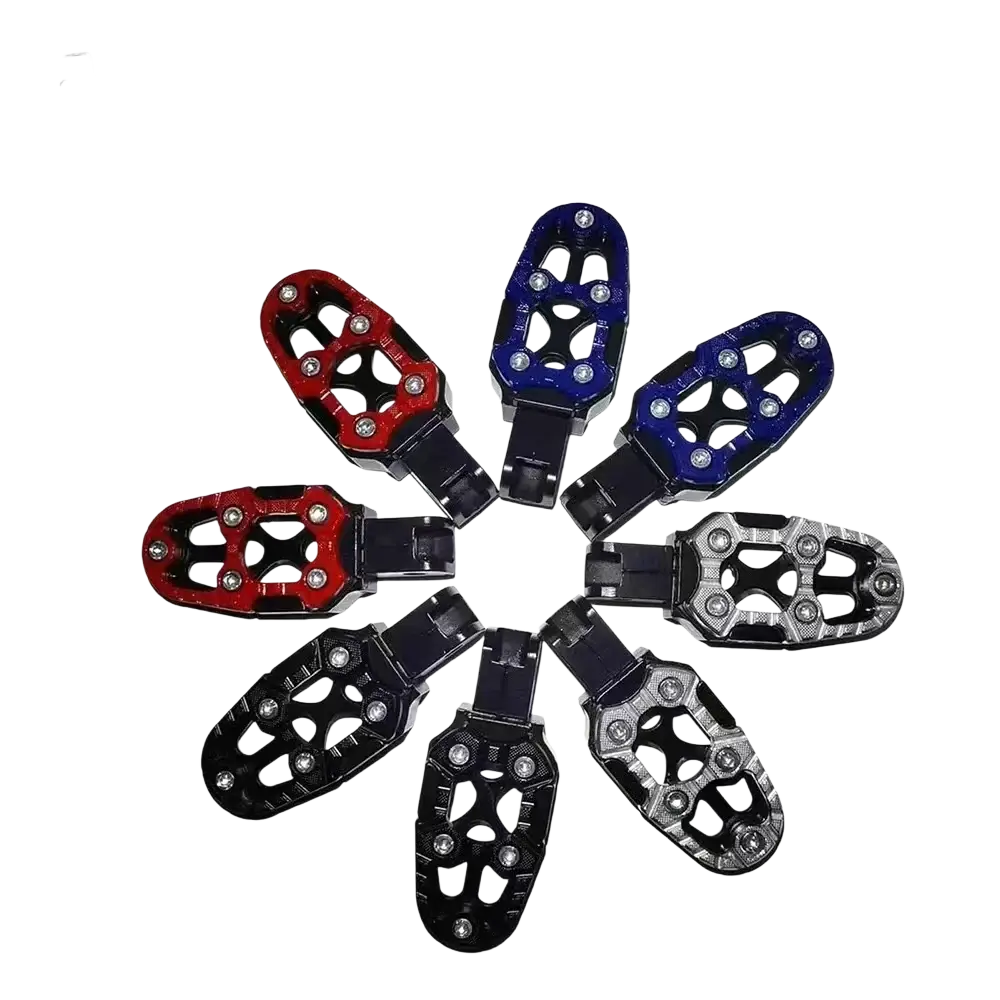 Cnc aluminum motorcycle foot pegs in red blue black and silver with textured grip surface for rear anti slip pedals