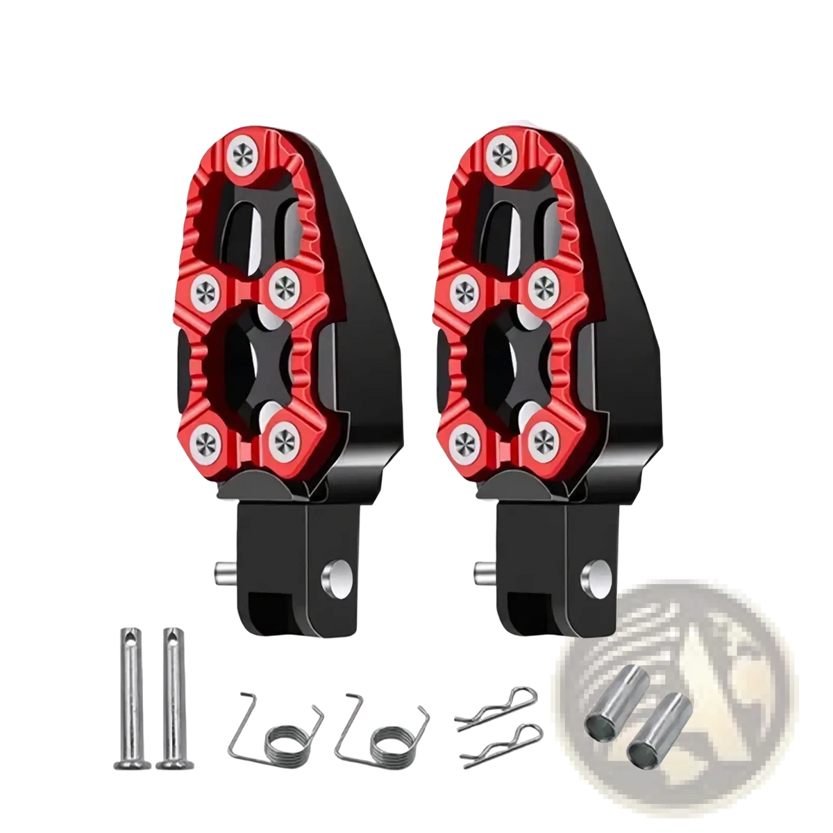 Red and black cnc aluminum motorcycle foot pegs rear with textured reinforced anti slip design for enhanced grip