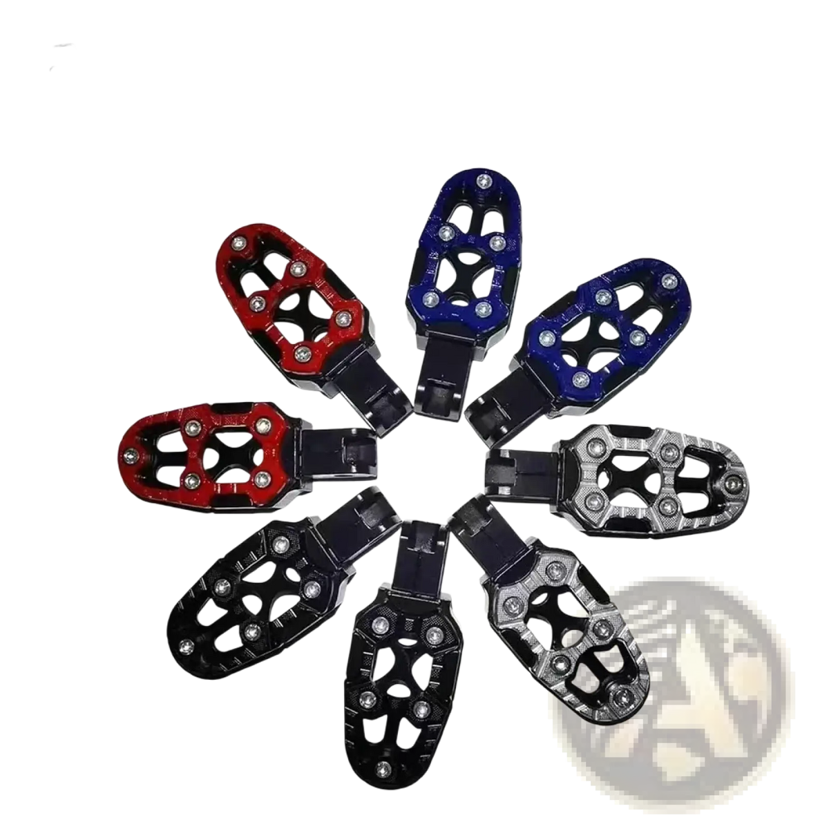 Cnc aluminum motorcycle foot pegs in red blue black and silver with textured grip surface for rear anti slip pedals