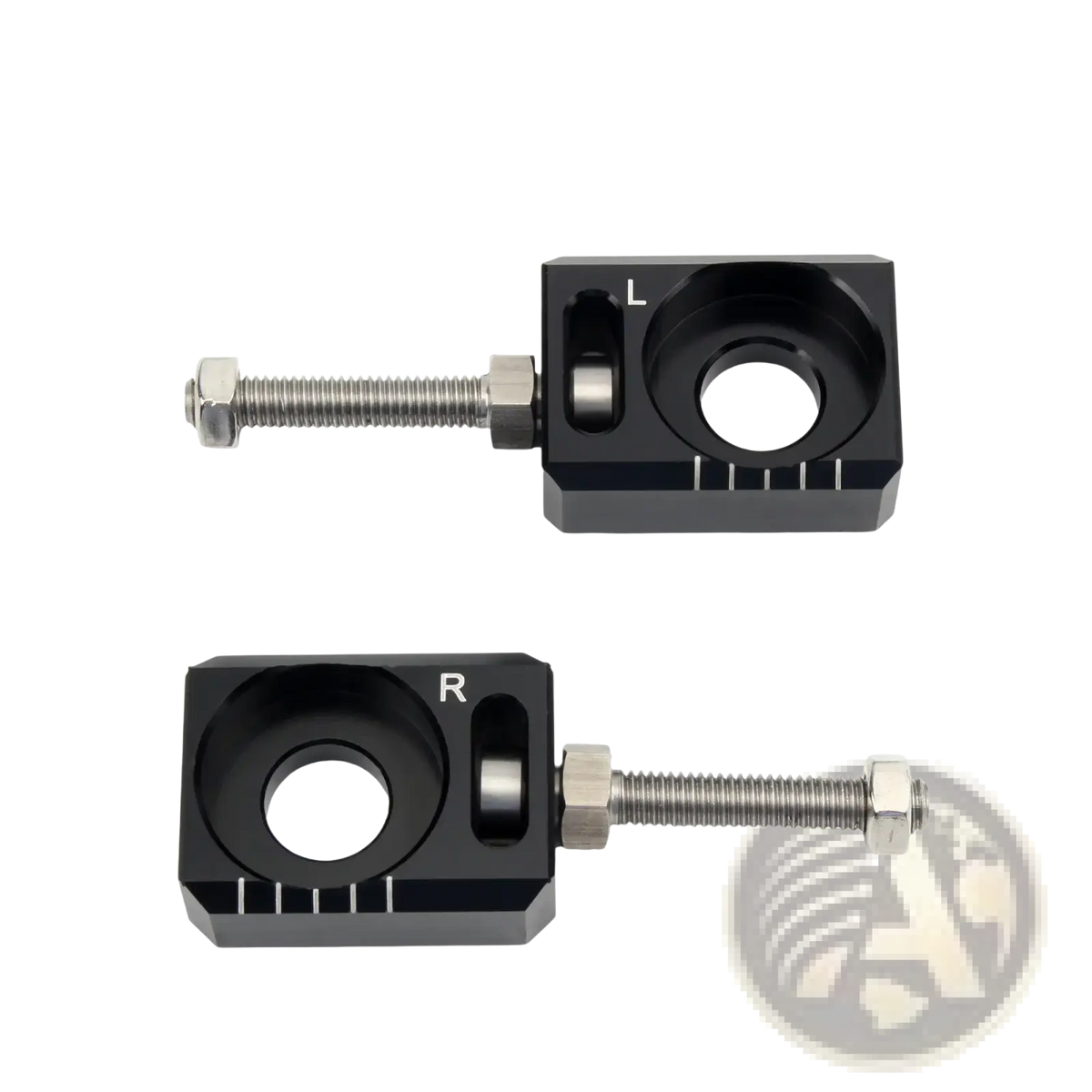 Black aluminum cnc chain adjuster clips with silver bolts engraved l and r for sur ron light bee segway