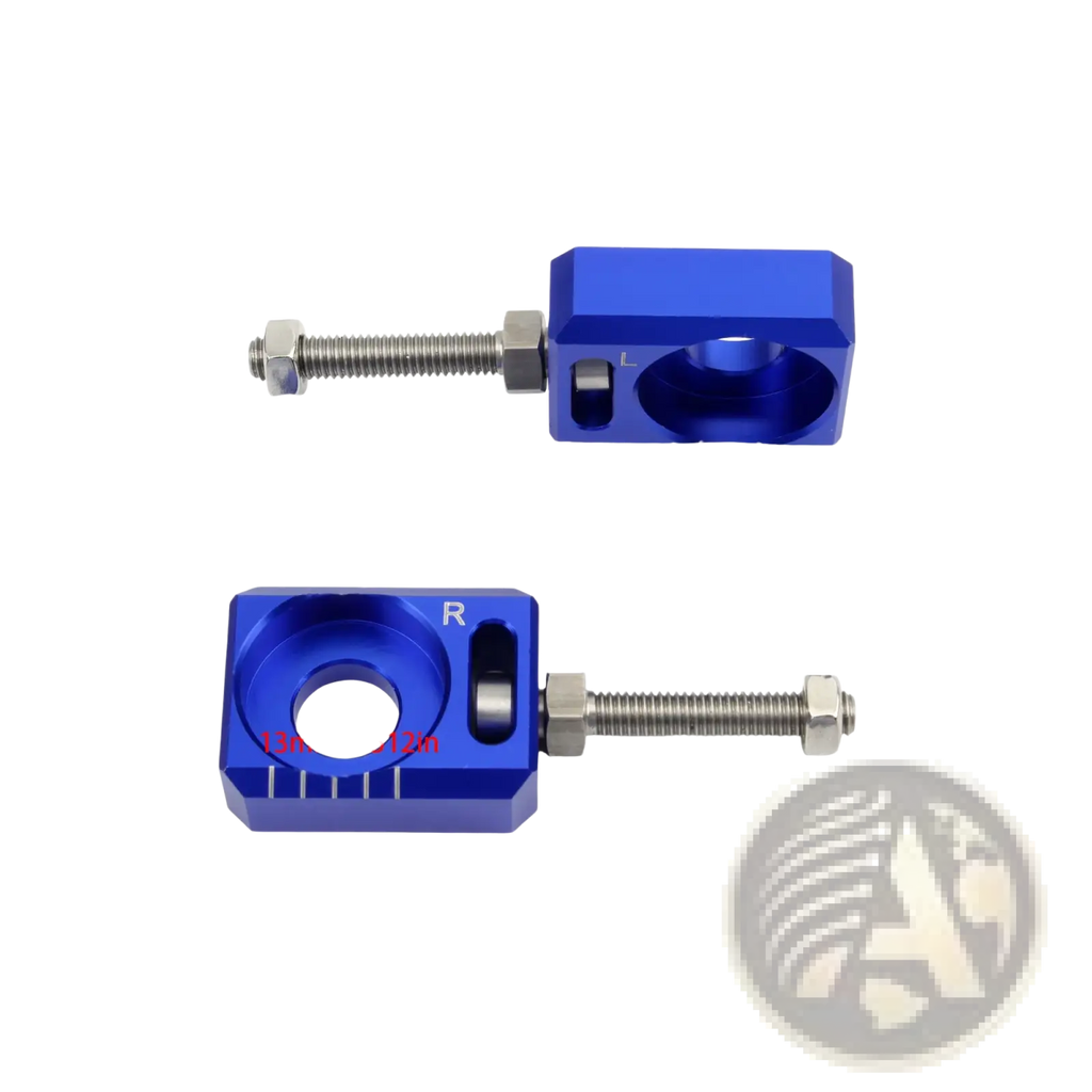 Blue anodized aluminum cnc chain adjuster with threaded rod and hex nuts for Sur Ron Light Bee segway