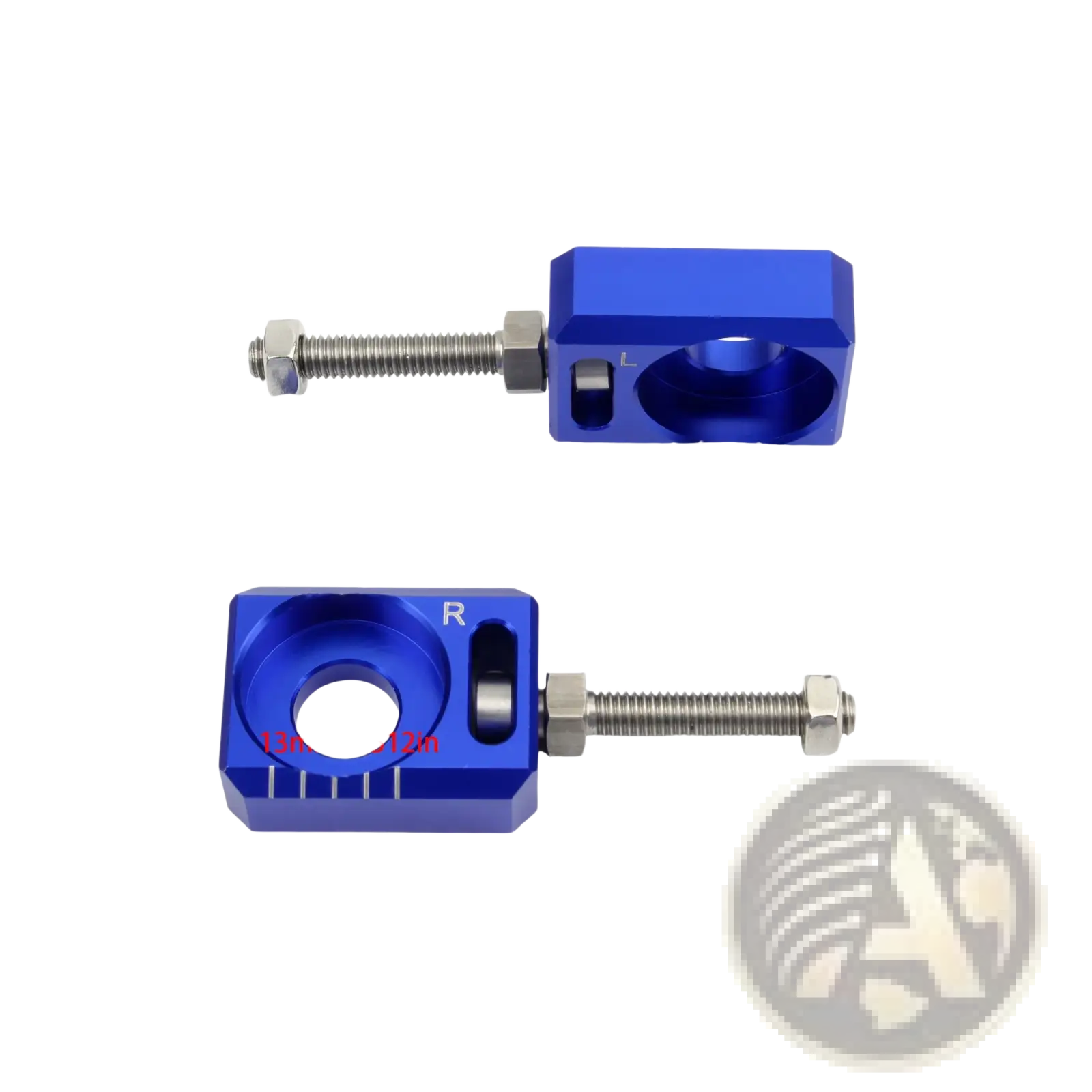Blue anodized aluminum cnc chain adjuster with threaded rod and hex nuts for Sur Ron Light Bee segway
