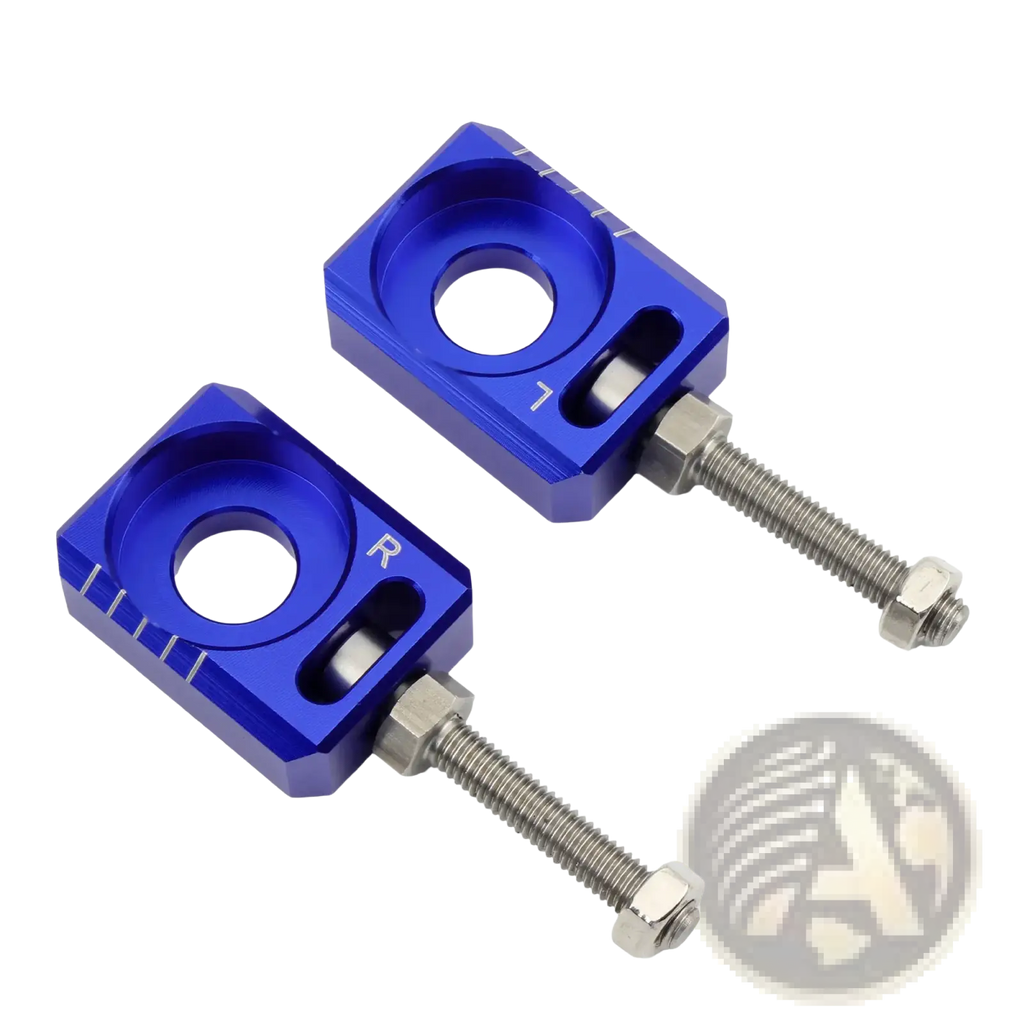 Blue anodized aluminum cnc chain adjuster clips with threaded bolts and hex nuts for sur ron light bee segway