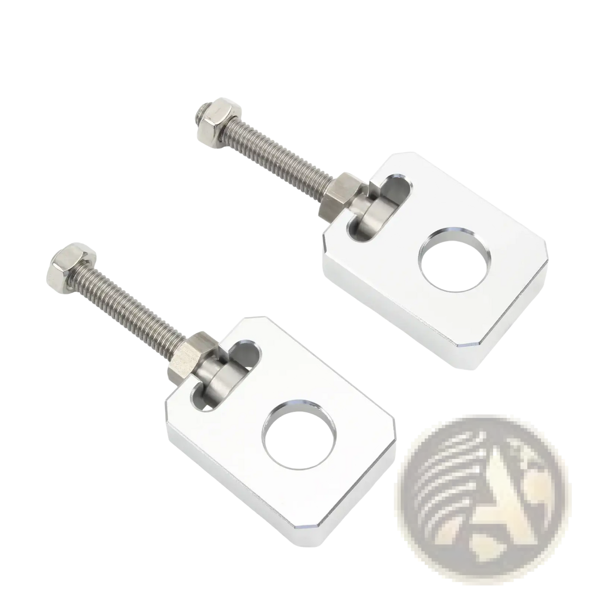 Silver metallic cnc chain adjuster clamp assemblies with threaded bolts and hexagonal nuts for sur ron light bee segway