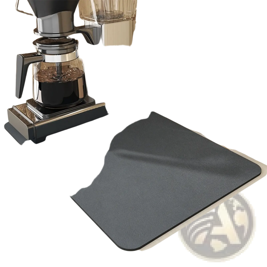 Black non-slip coffee bar mat made of super absorbent rubber measuring 30x40cm for dish drying use