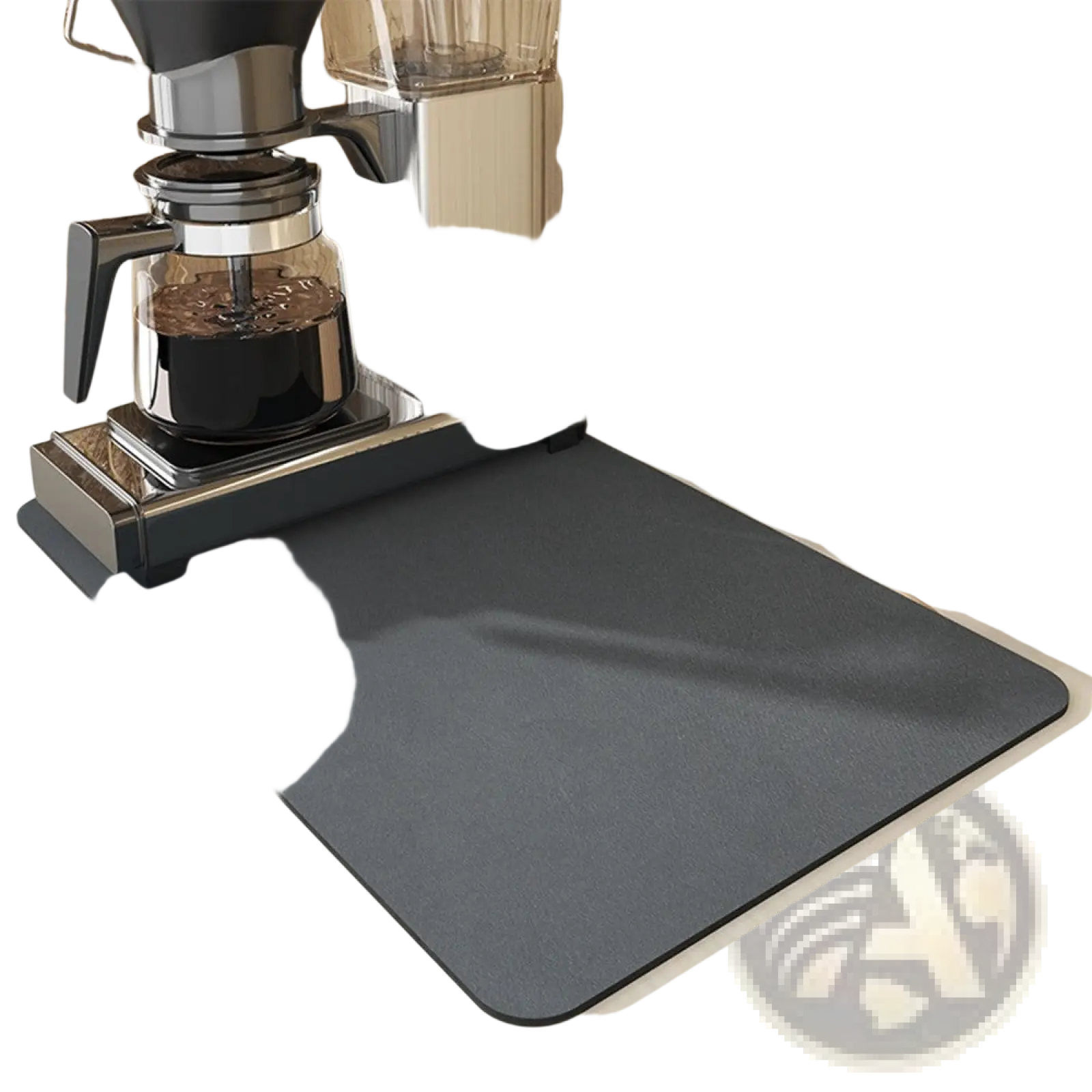 Dark gray super absorbent rubber coffee bar mat with non-slip surface for countertop protection and stable coffee maker base
