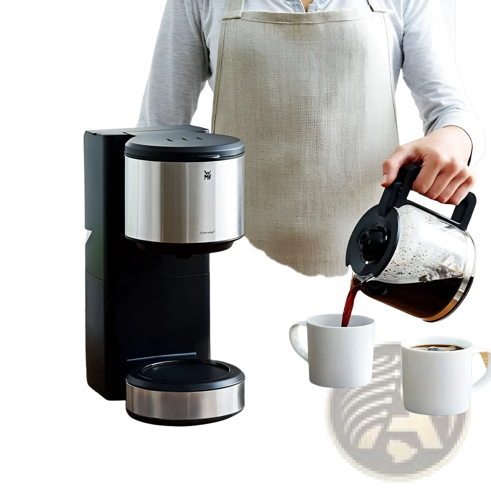 Black and stainless steel miele coffee maker on a coffee bar mat super absorbent rubber dish drying pad