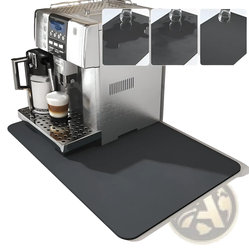 Black non-slip coffee bar mat made of super absorbent rubber for espresso machine dish drying use
