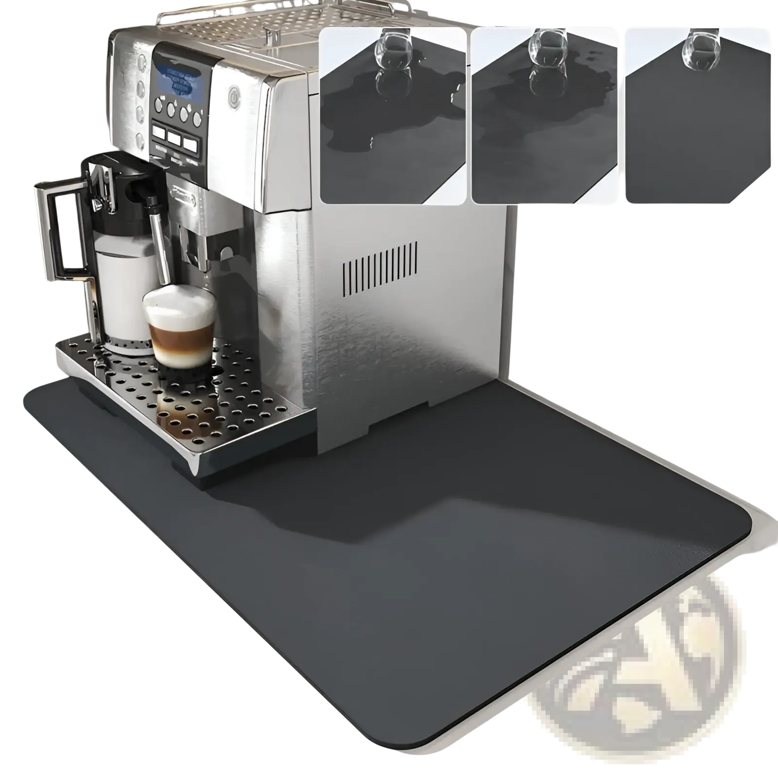 Black non-slip coffee bar mat made of super absorbent rubber for espresso machine dish drying use