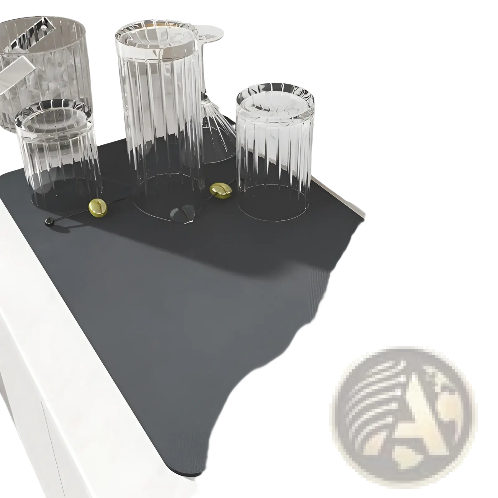 Black textured silicone coffee bar mat with non-slip surface and super absorbent rubber for dish drying use