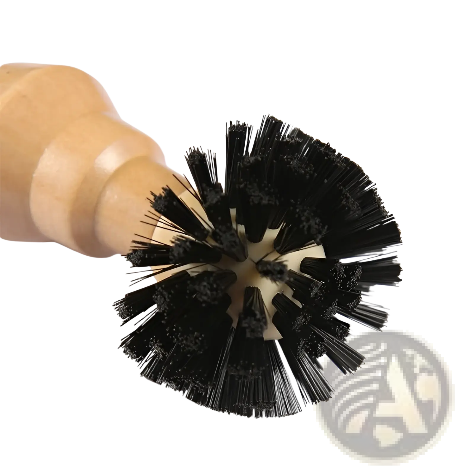 Wooden-handled black bristle brush with rounded dense head from coffee machine cleaning brush set 4 piece wood handle