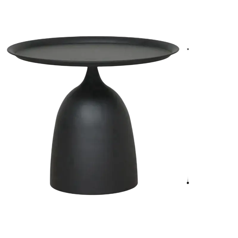 Black matte coffee table with tapered pedestal base and round top for modern living room side table use
