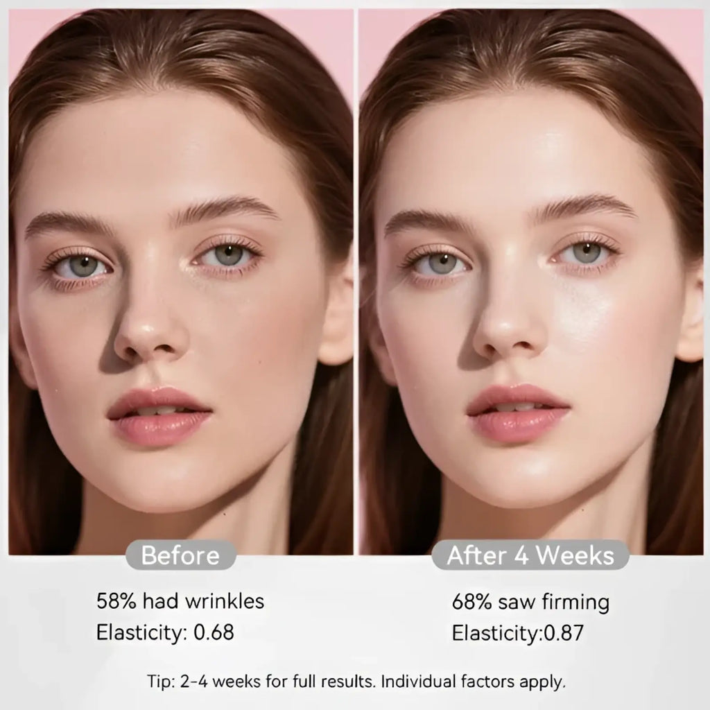 A woman with smooth radiant skin and light brown hair using collagen deep hydrating face masks for firmness and elasticity