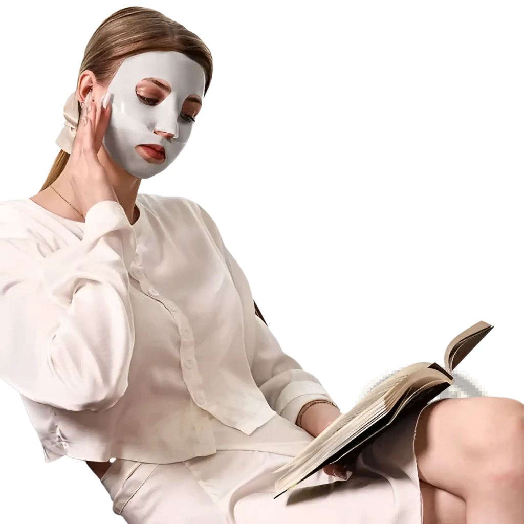 A white collagen deep hydrating facial mask designed to soothe and rejuvenate skin after long flights