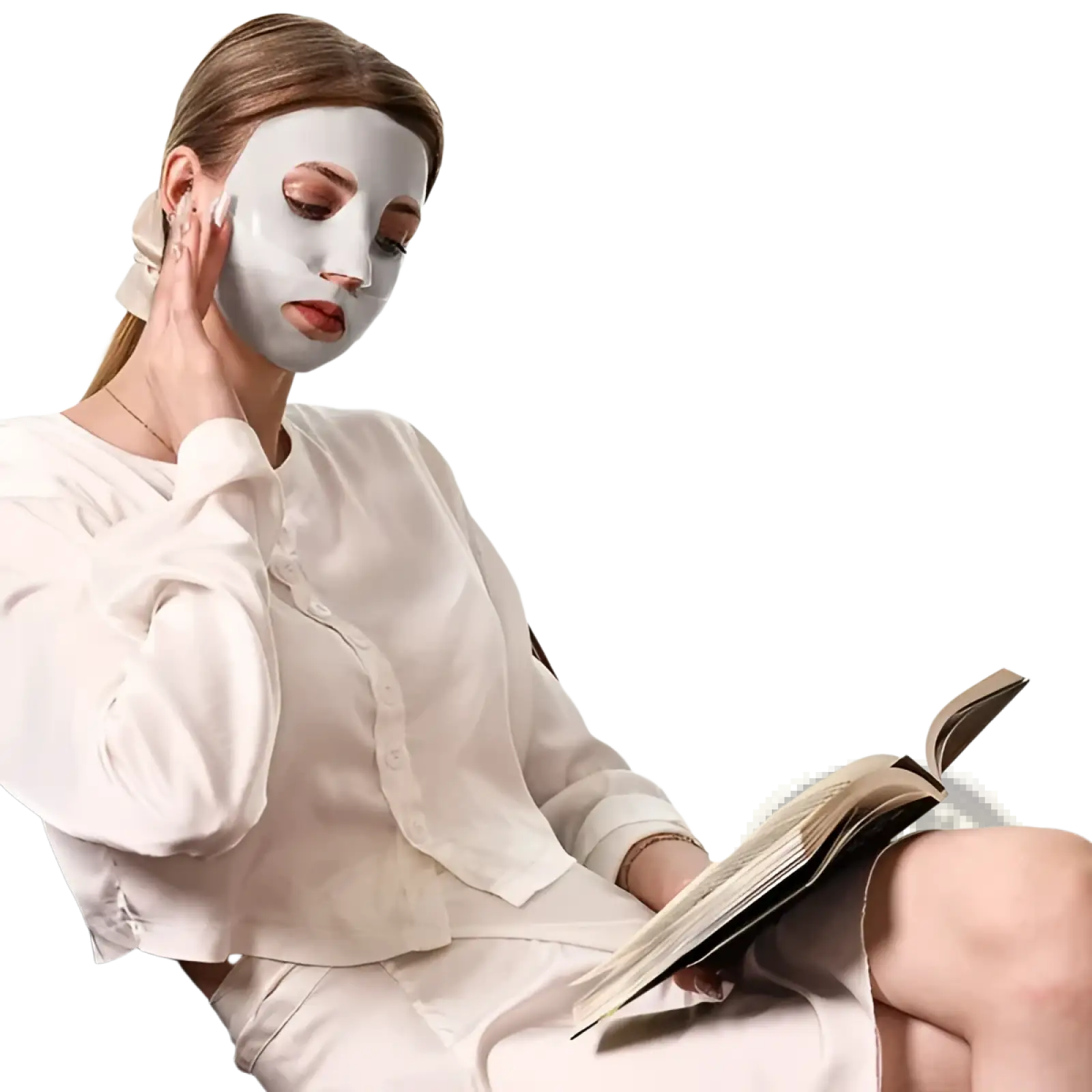A white collagen deep hydrating facial mask designed to soothe and rejuvenate skin after long flights