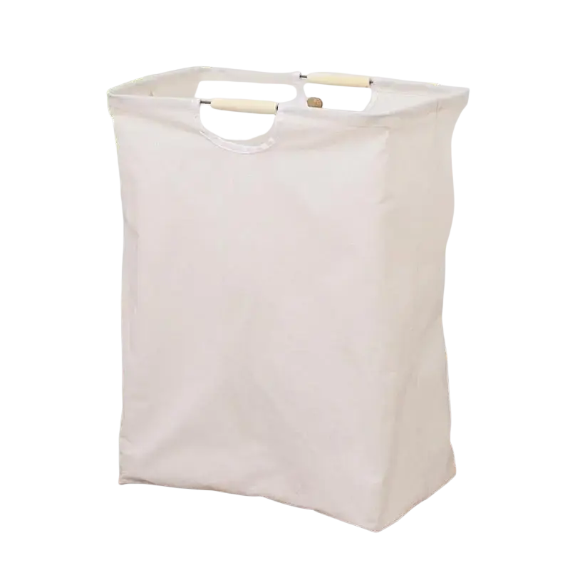 White fabric ropa sucia product collapsible canvas laundry basket with wooden handles for convenient storage