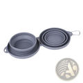 Gray collapsible silicone dog bowl double travel set with carabiner clip for portable pet feeding