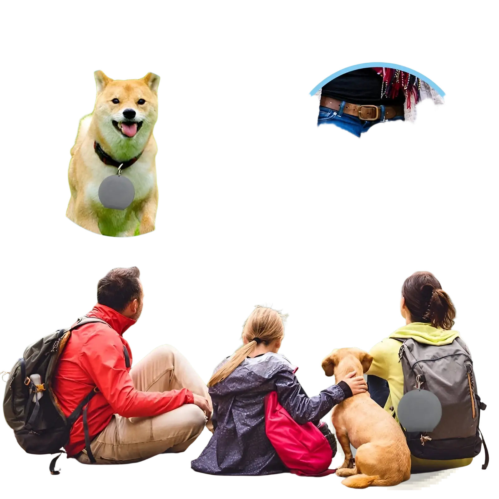 Gray collapsible silicone dog bowl with carabiner clip designed for outdoor activities like walking and hiking