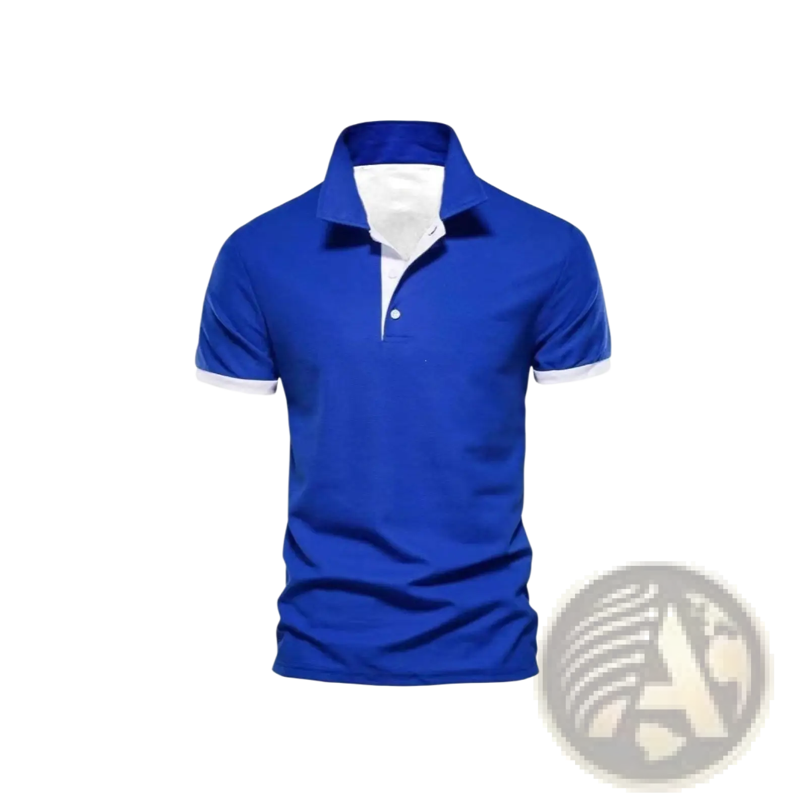 Vibrant royal blue color-block short sleeve men polo shirt with white collar and sleeve trim for casual wear