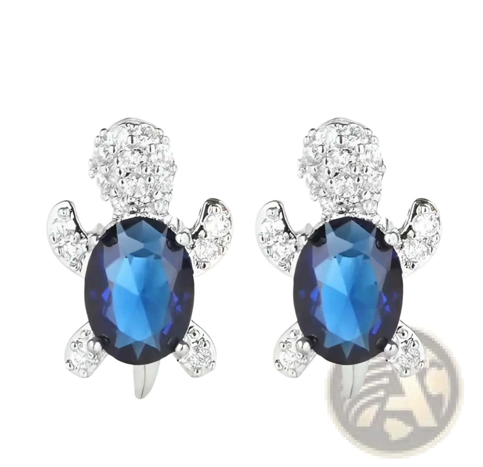 Dark blue oval crystal turtle stud earrings with silver-toned metal and sparkling rhinestones in a colorful set
