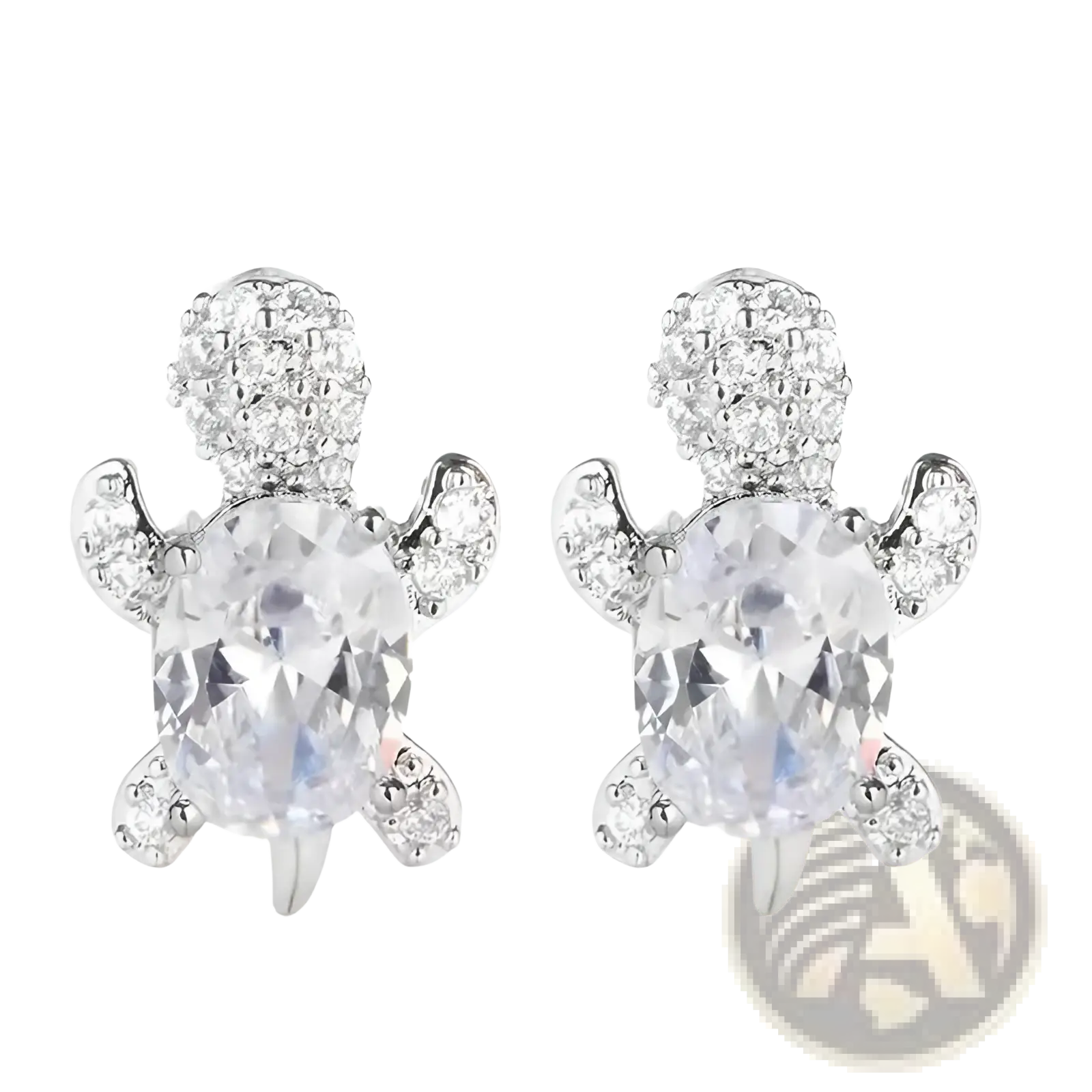 White turtle-shaped stud earrings with clear crystals and silver-toned metal from colorful crystal turtle set
