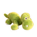 A colorful lime-green soft stuffed dinosaur plush toy with fluffy texture and white accents on eyes nose and feet