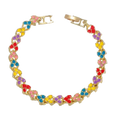A vibrant gold chain bracelet with colorful enamel heart links in red pink yellow blue and purple for stylish wear