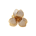 A delicate gold-toned colorful floral open ring for women with five pale translucent petals and central clear stones