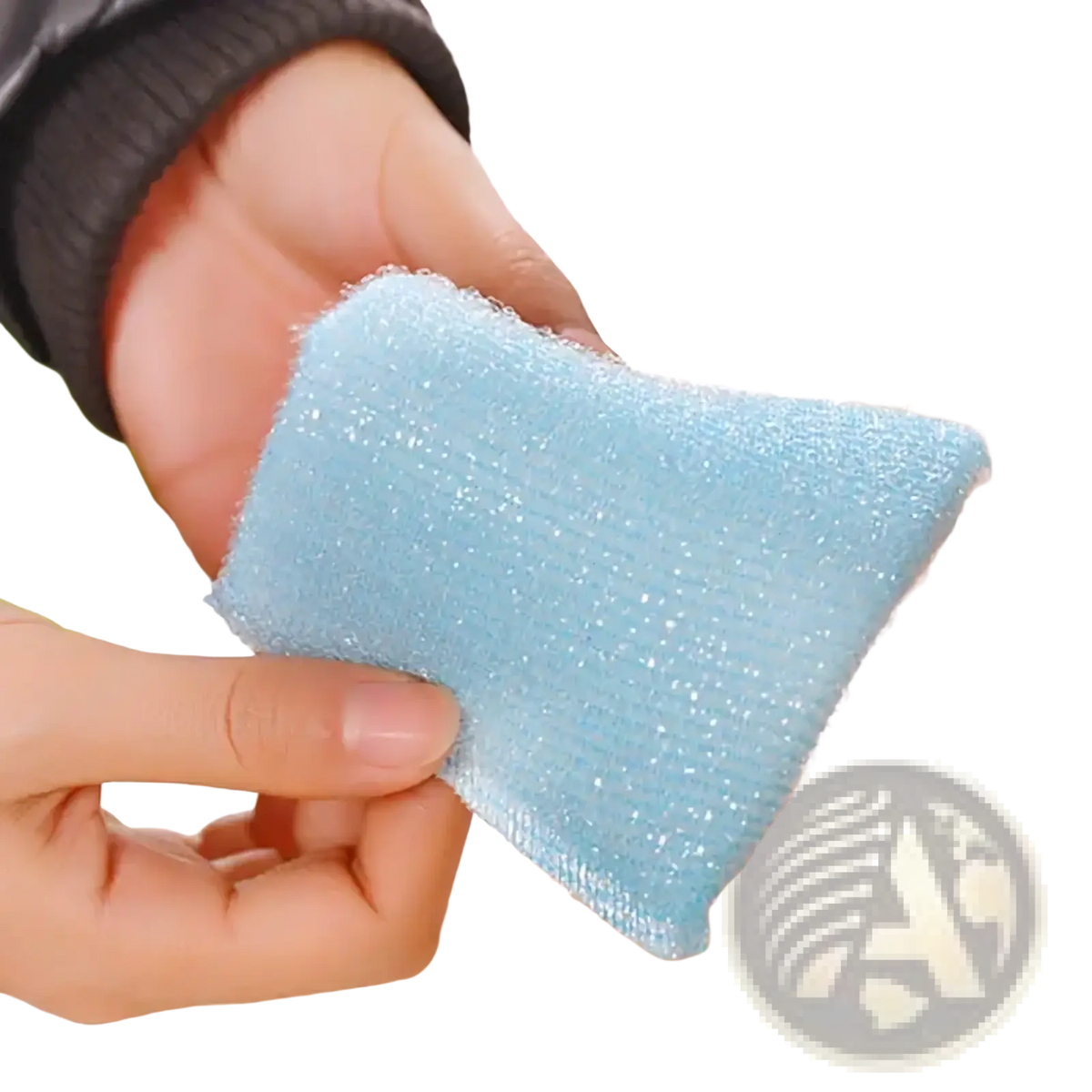 Light blue textured kitchen sponge scrubber with soft fuzzy surface in a colorful kitchen sponge scrubber 4 pack