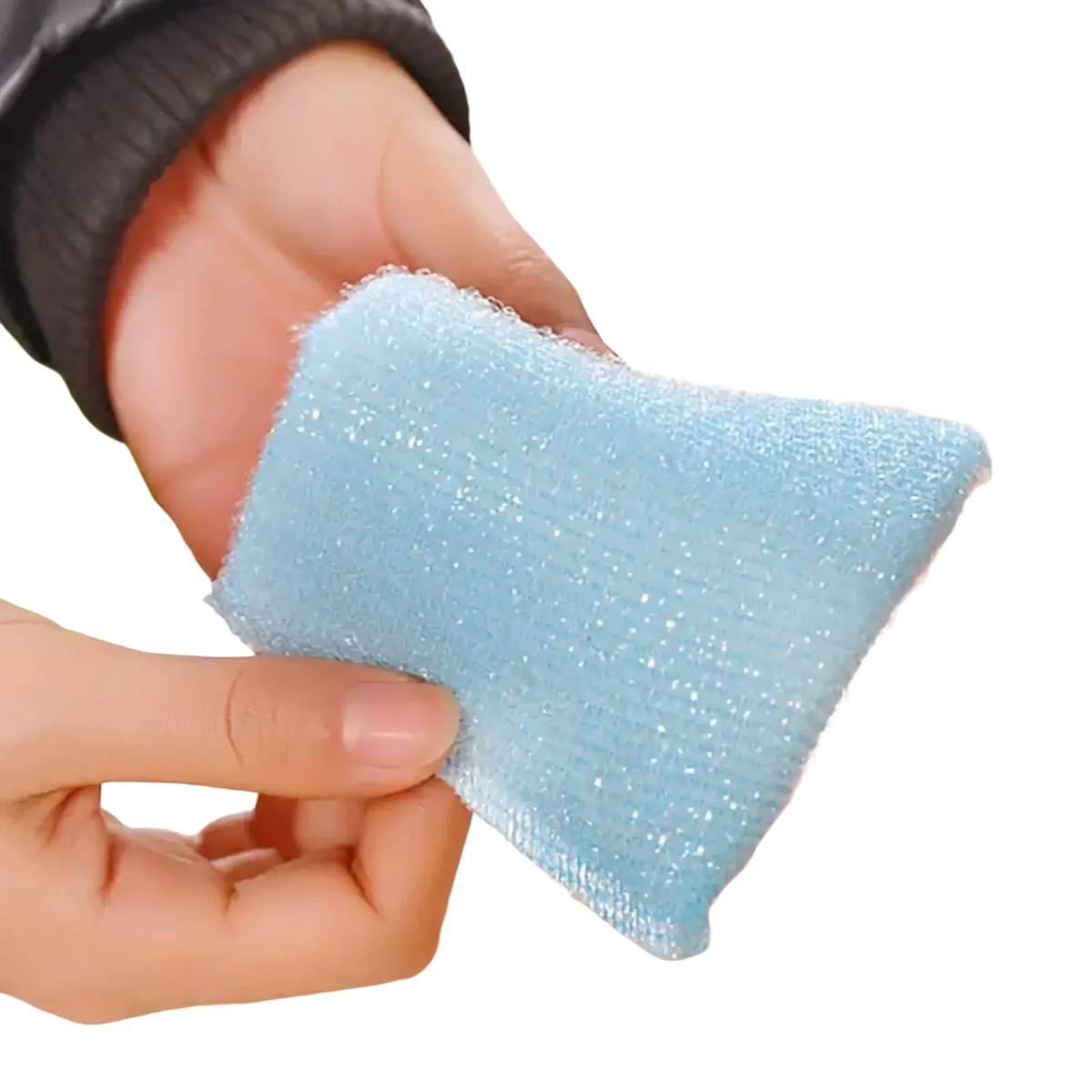 Light blue textured kitchen sponge scrubber with soft fuzzy surface in a colorful kitchen sponge scrubber 4 pack