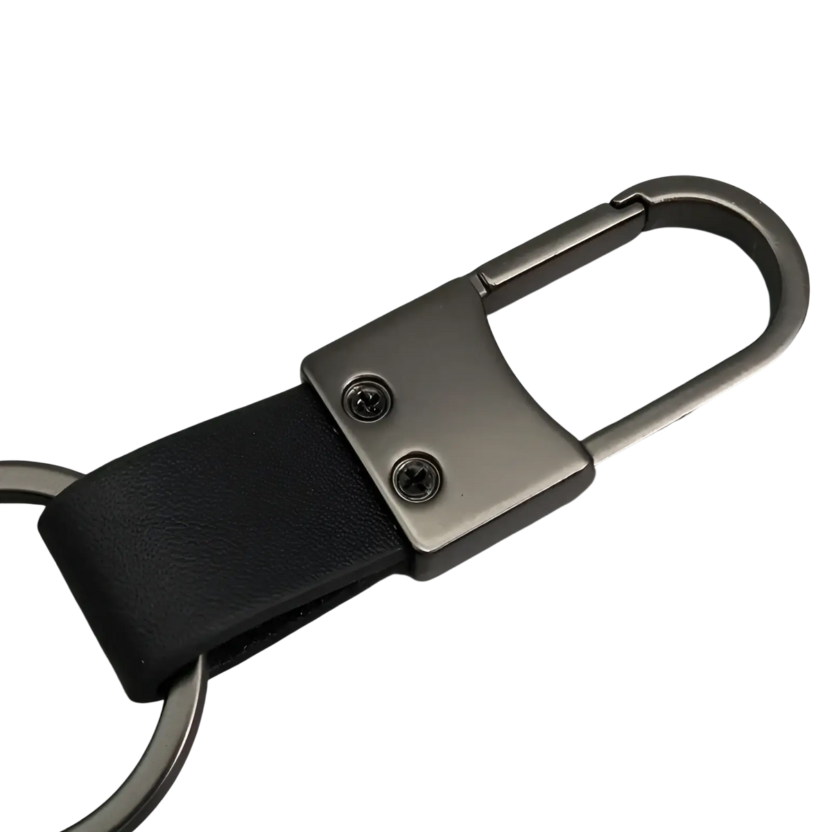 Black leather colorful car keychain with minimalist metal key ring and sleek matte-finished carabiner hardware