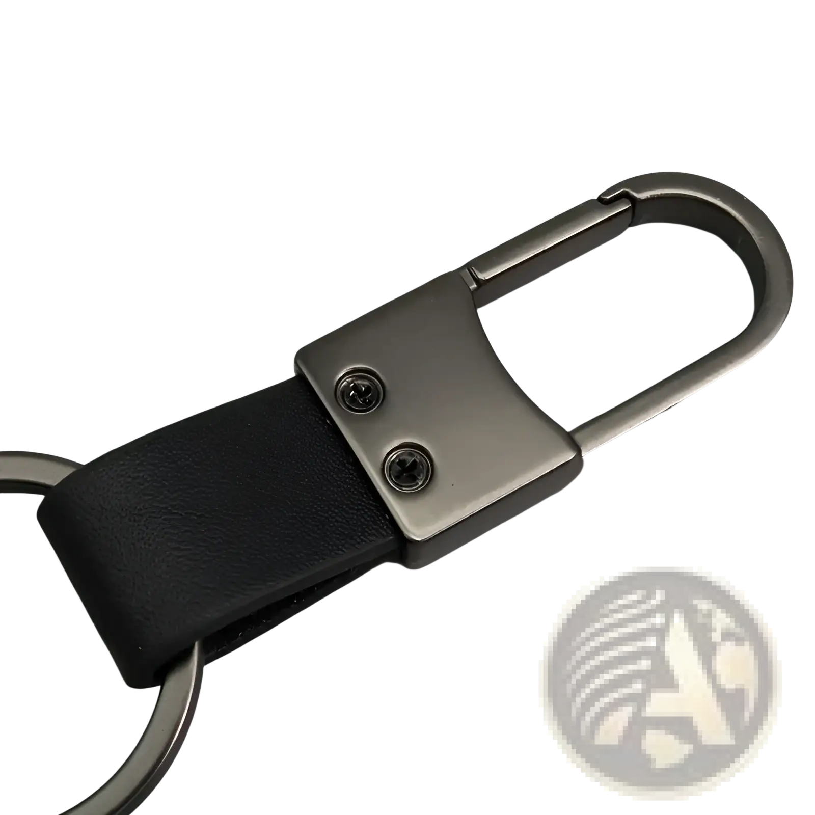 Black leather colorful car keychain with minimalist metal key ring and sleek matte-finished carabiner hardware