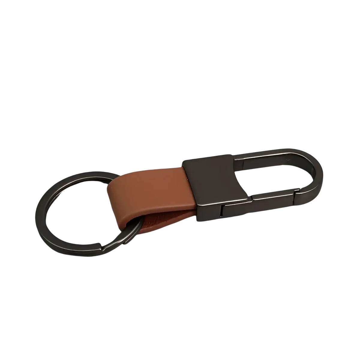 Brown leather colorful car keychain with minimalist matte black metal carabiner and key ring for secure use