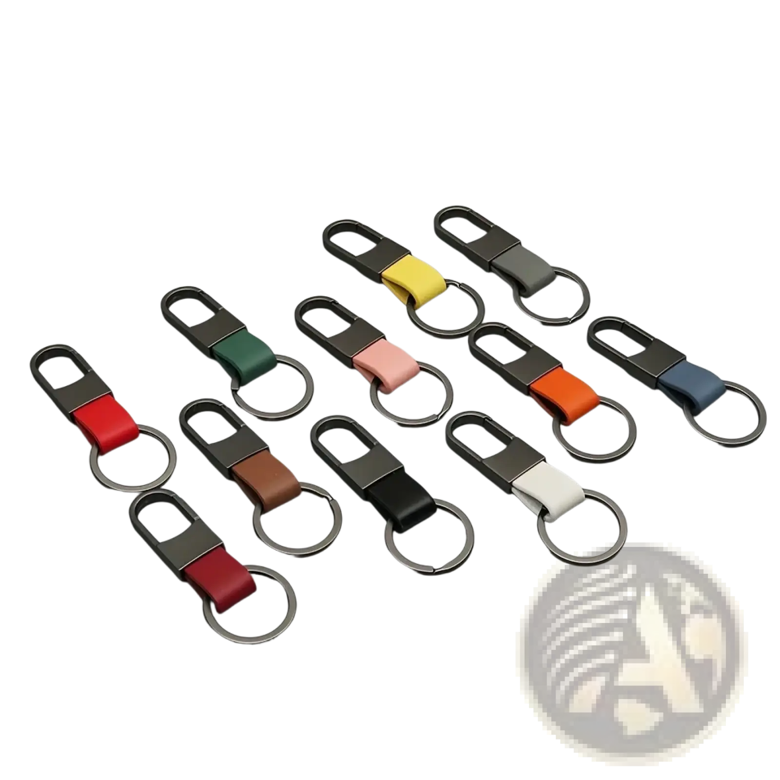 Colorful leather car keychain minimalist metal key ring set with matte black frames and red green yellow pink brown orange blue white straps