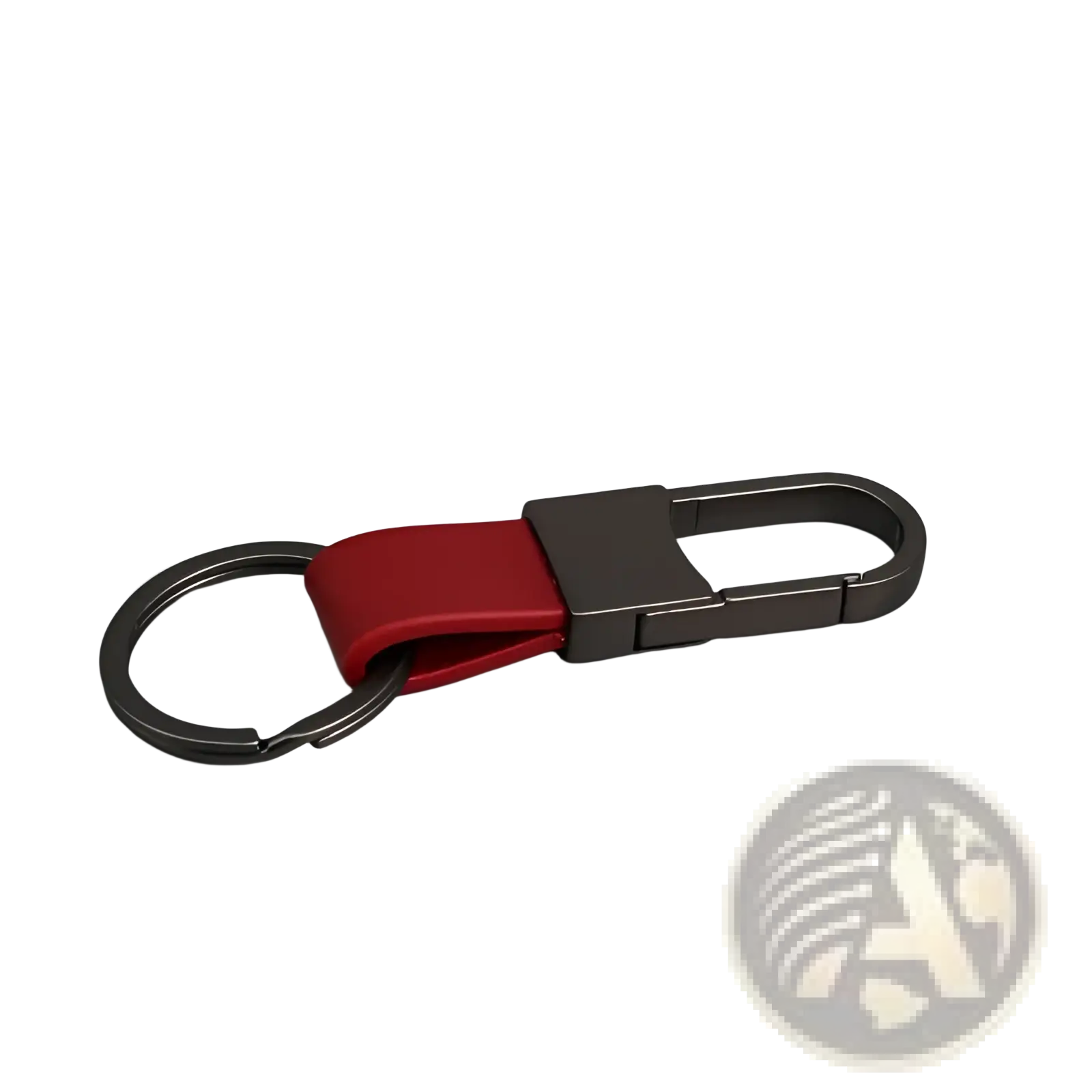 Red leather strap colorful leather car keychain with dark gray metal minimalist carabiner and split ring