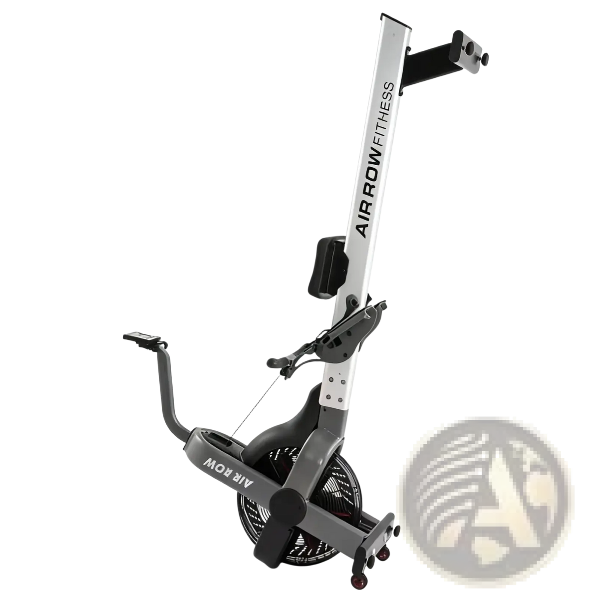 Commercial air rower fitness machine in silver and black with a sleek modern design for indoor cardio workouts