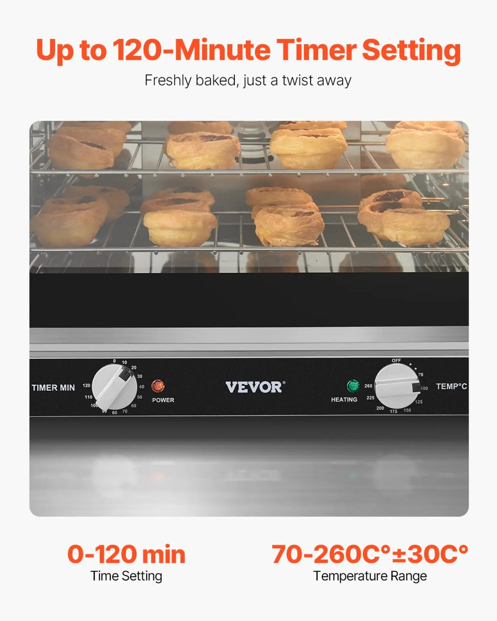Silver and black vevor commercial convection oven 66l stainless steel with digital timer and temperature control knob