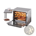 Stainless steel commercial convection oven 66l 2800w with glass door and multiple racks filled with baked goods