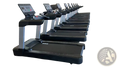 Black commercial electric fitness treadmill with digital display and silver frame for professional use